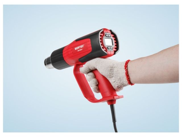 Термовоздуходувка WORTEX HG 6120-1 в чем. + набор сопл 2000 Вт, 2 режима, 60-600 °С, LCD (Плавная рег., 2 режима: 60°С, 300-500 л/мин, 60-60