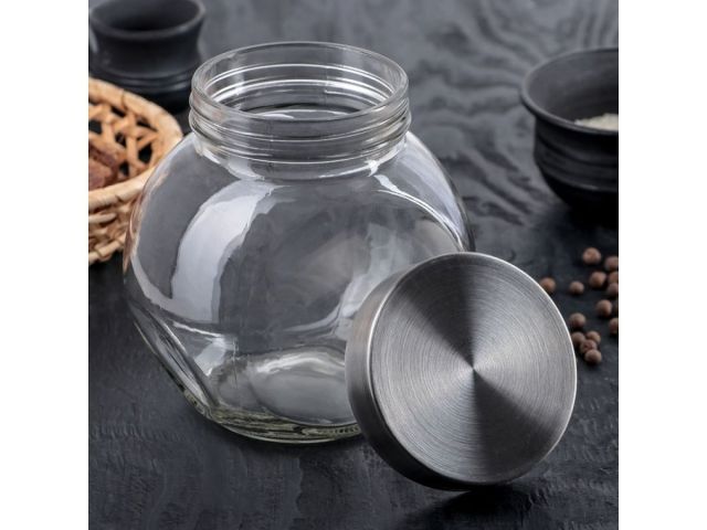 Банка для сыпучих продуктов стеклянная 1500 мл, серия Wella (Вэлла)  PERFECTO LINEA (Банка стеклянная с крышкой из нержавеющей стали, 1500 м