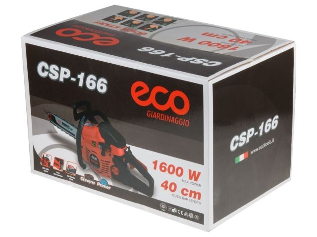 Бензопила ECO CSP-166 шина 40 см (16"), 3/8" LP, 1.3 мм, 57 зв. (1.60 кВт, 2.2 л.с., 38 см3, вес 6 кг)