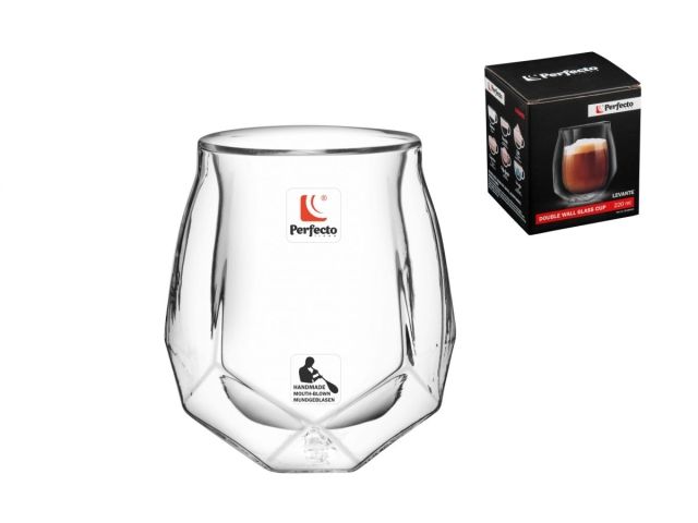 Бокал стеклянный с двойными стенками, 220 мл, серия Levante, PERFECTO LINEA (Бокал стеклянный, ручной работы из боросиликатного стекла.)