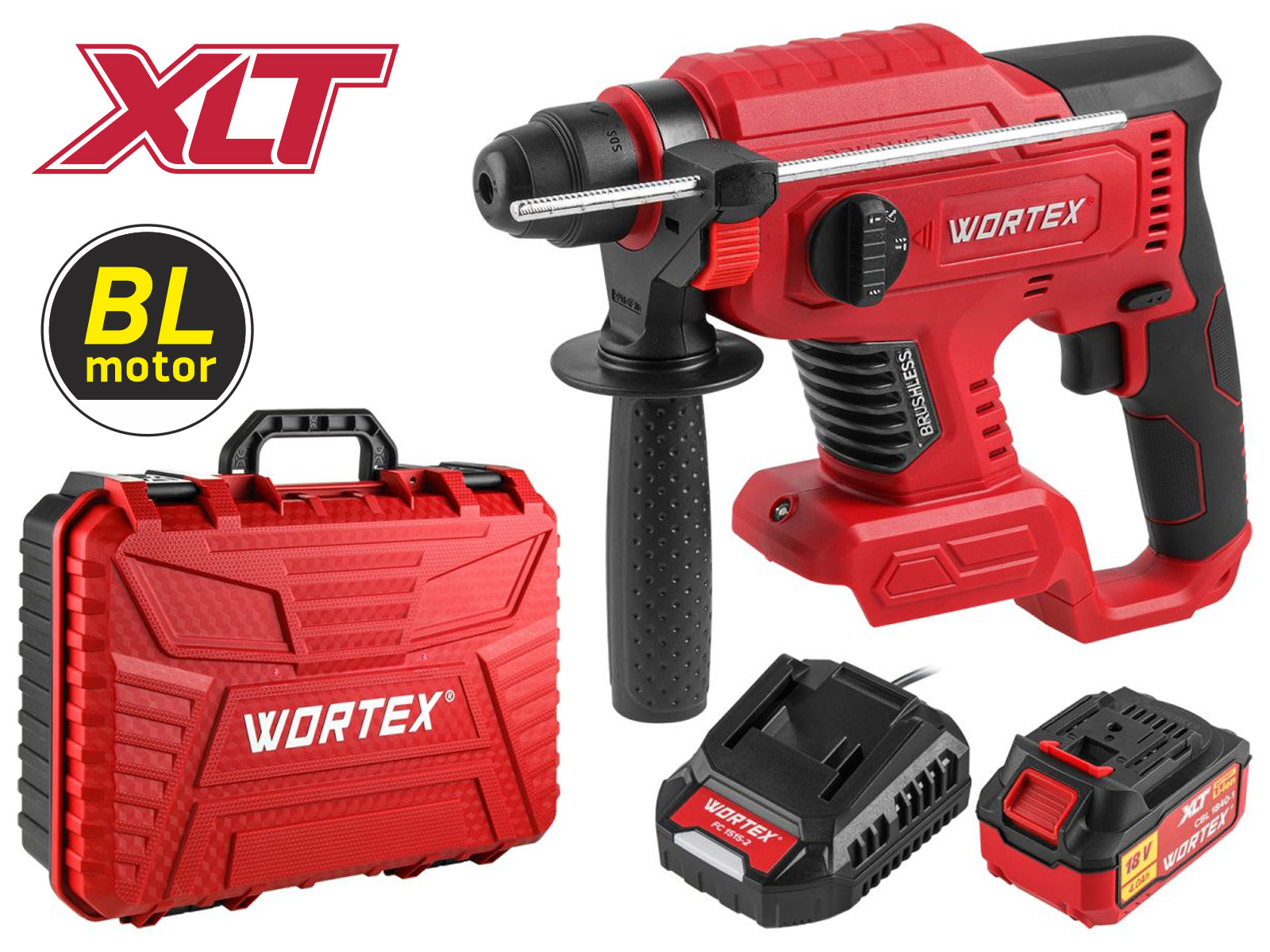 Аккум. перфоратор WORTEX CRH 1820-2 в чем. ALL1 XLT SET БЕСЩЕТ., 18 В, 2.2 Дж, 20 мм, 1х4 А*ч