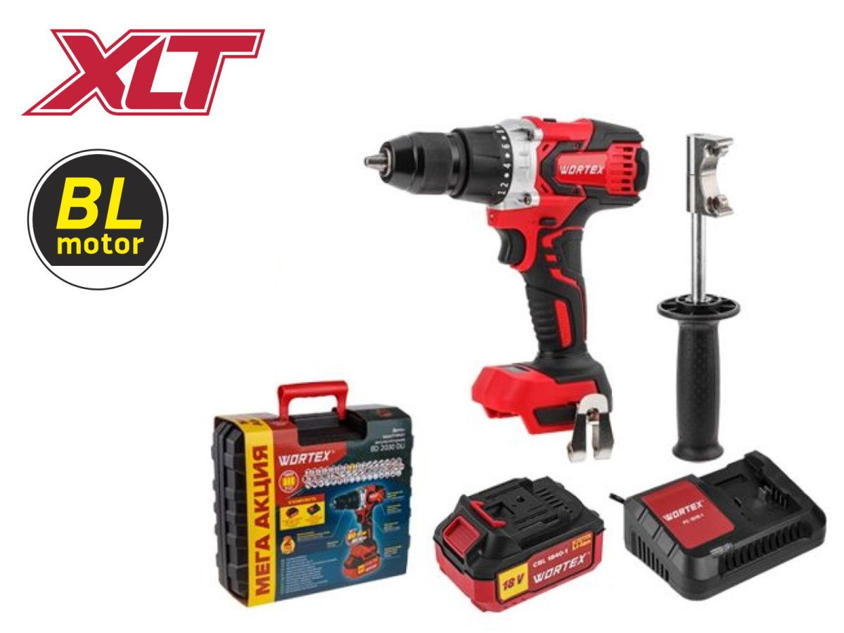 Аккум. дрель-шуруповерт WORTEX BD 2030 Dli в чем. ALL1 XLT SET БЕСЩЕТ., 18 В, 80 Н*м, 1х4 Ач
