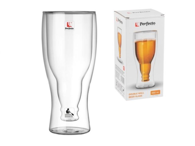 Бокал для пива с двойными стенками, 480 мл, PERFECTO LINEA (Бокал стеклянный, ручной работы, с двойными стенками из боросиликатного стекла.)