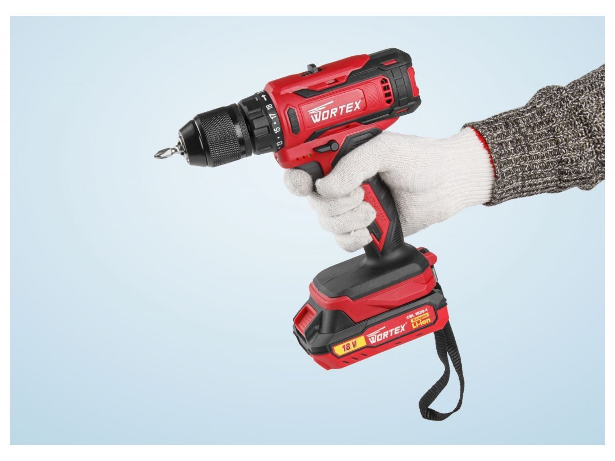 Аккум. дрель-шуруповерт WORTEX BD 1820-1 Li в чем. ALL1 XLT 18 В, 30 Н*м, 2х2 А*ч, БЗП(мет.) 13 мм