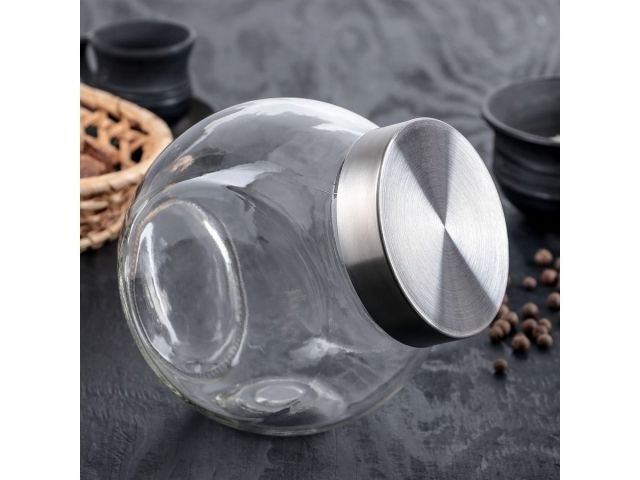 Банка для сыпучих продуктов стеклянная 180 мл, серия Wella (Вэлла)  PERFECTO LINEA (Банка стеклянная с крышкой из нержавеющей стали, 180 мл.