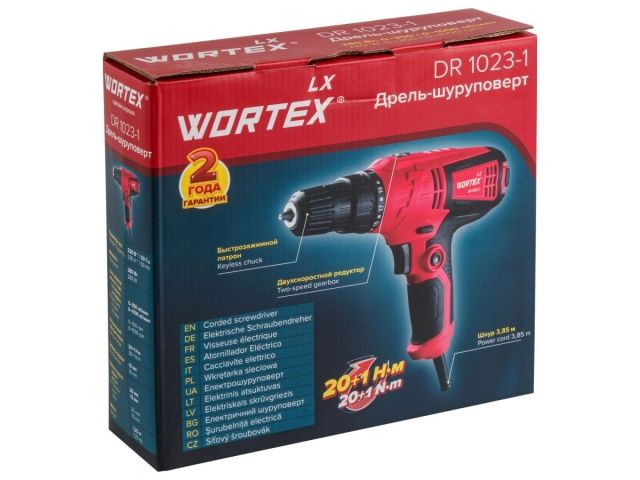 Дрель-шуруповерт WORTEX LX DR 1023-1 в кор. 280 Вт, 28 Нм, 2 скор., быстрозажимной патрон: 10 мм (Шнур 4 мм, шурупы до 6 мм)