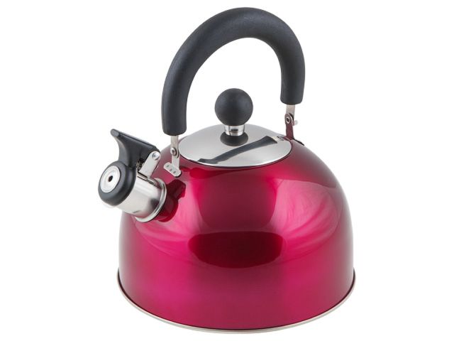 Чайник со свистком, нержавеющая сталь, 2.5 л, серия Holiday, вишневый металлик, PERFECTO LINEA (Общий объем изделия 2,5л, полезный объем 2,1