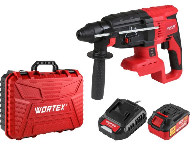 Аккум. перфоратор WORTEX CRH 1824-2 в чем. ALL1 XLT SET БЕСЩЕТ., 18 В, 2.6 Дж, 26 мм, 1х4 А*ч (ОТГРУЗКА ТОЛЬКО ПО ЭТН/ЭТТН | вес 2.4 кг, 4 р