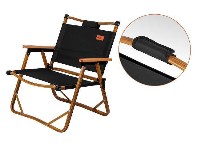 Кресло складное (садовое), черный/дерево, ARIZONE (Материал каркаса: алюминий.)