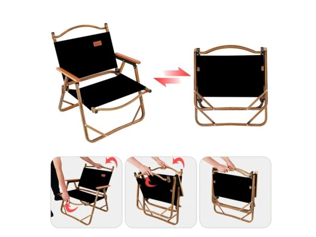 Кресло складное (садовое), черный/дерево, ARIZONE (Материал каркаса: алюминий.)