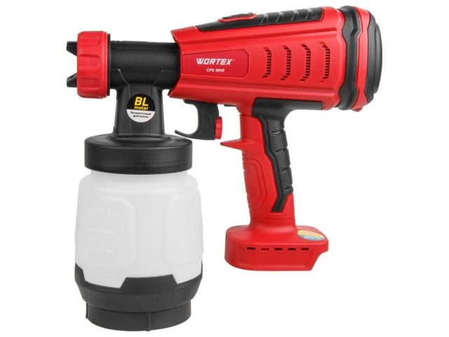 Аккум. краскораспылитель WORTEX CPS 1808 в кор. ALL1 XLT SOLO БЕСЩЁТ.ДВИГ., 18В, 1000 мл/мин, 0.8 л (БЕСЩЁТ.ДВИГ., 18 В, БЕЗ АКБ И ЗУ, 1000 