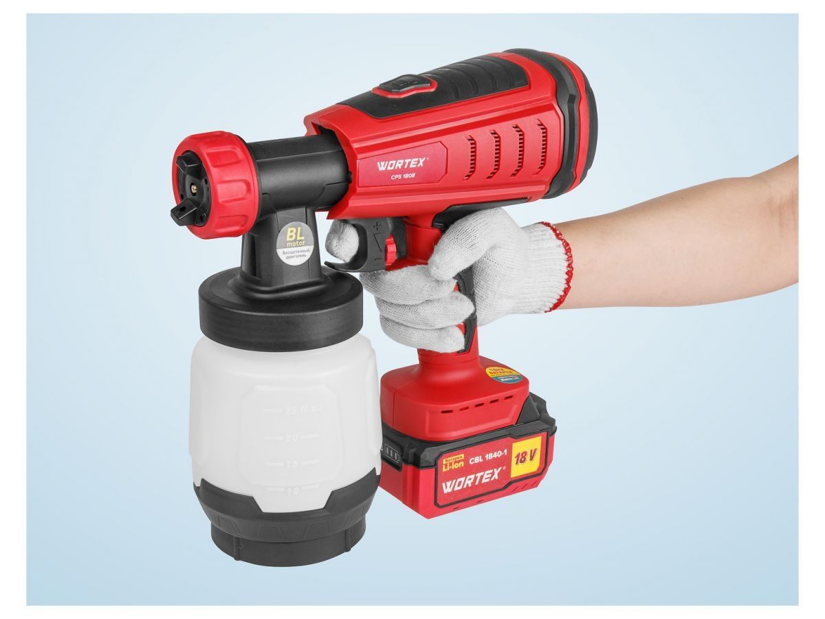 Аккум. краскораспылитель WORTEX CPS 1808 в кор. ALL1 XLT SOLO БЕСЩЁТ.ДВИГ., 18В, 1000 мл/мин, 0.8 л