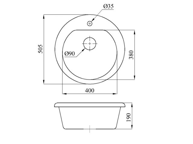 Мойка кухонная из искусственного камня GOLD черный 505х505 мм, AV Engineering