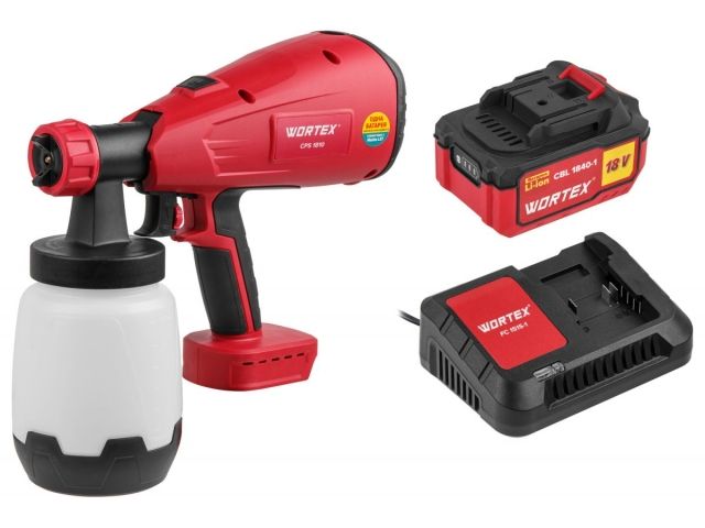 Аккум. краскораспылитель WORTEX CPS 1810 в кор. ALL1 XLT SET 18В, 1 акк., 4 Ач, 700 мл/мин, 1 л б (18 В, 1 акк., 4 Ач, ЗУ, 700 мл/мин, 1 л б