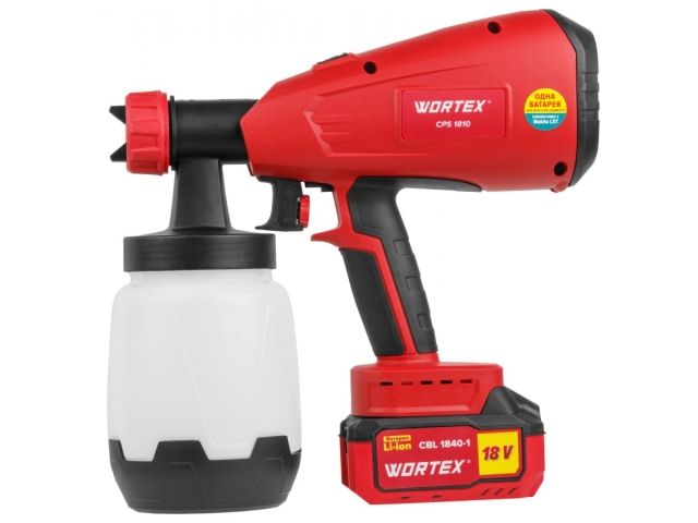 Аккум. краскораспылитель WORTEX CPS 1810 в кор. ALL1 XLT SET 18В, 1 акк., 4 Ач, 700 мл/мин, 1 л б (18 В, 1 акк., 4 Ач, ЗУ, 700 мл/мин, 1 л б