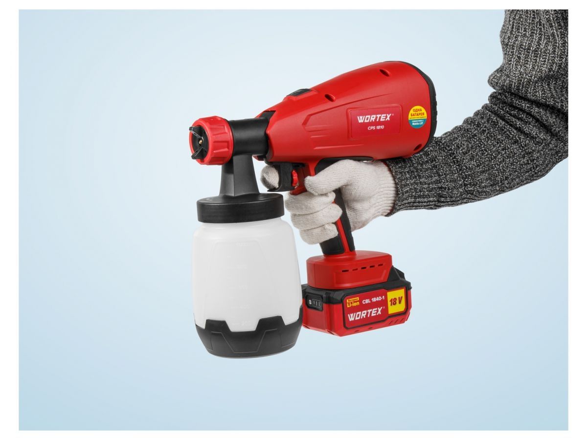 Аккум. краскораспылитель WORTEX CPS 1810 в кор. ALL1 XLT SET 18В, 1 акк., 4 Ач, 700 мл/мин, 1 л б