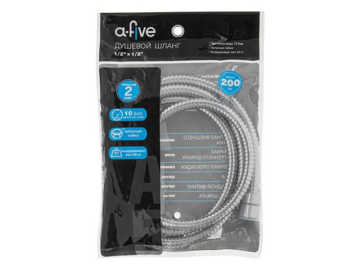 Шланг душевой, SUS/EPDM, 1/2" г-г 200 см, хром, a-five