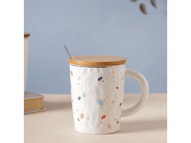 Кружка керамическая с крышкой и ложкой, 360 мл., Autumn foliages, PERFECTO LINEA (Размер: 8.5 x 10.6 см)