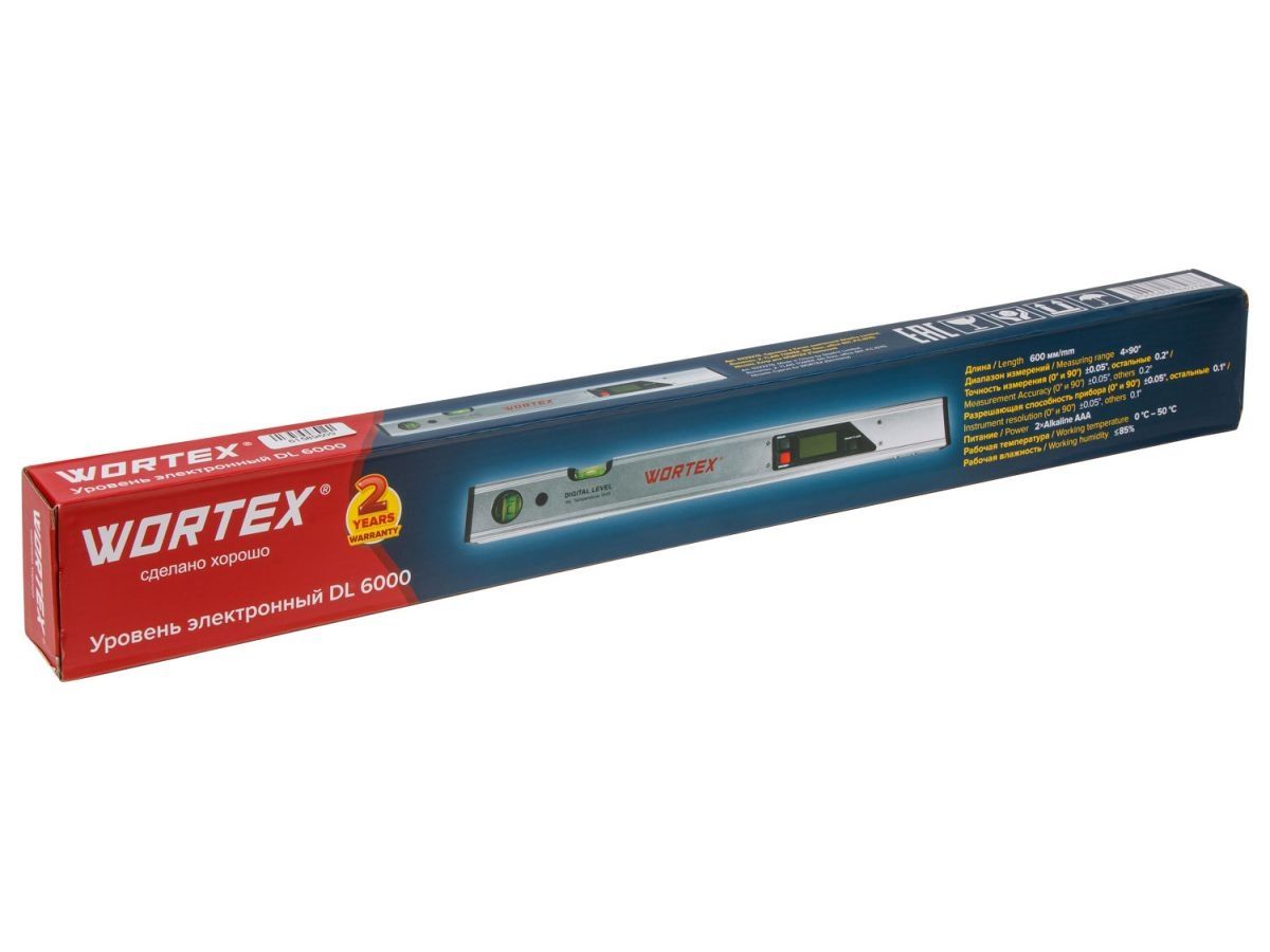 Уровень электронный WORTEX DL 6000 в кор. 4х90, погр.(0;90): 0,05;остальн.: 0,2, 600 мм