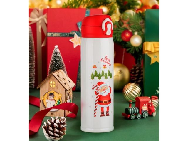 Термос, 480 мл, нержавеющая сталь, MERRY CHRISTMAS, белый, PERFECTO LINEA