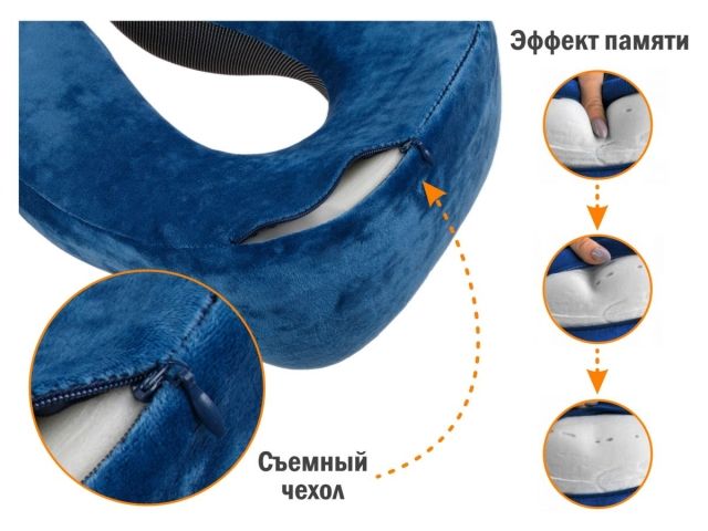 Подушка для путешествий с эффектом памяти, набор (маска для сна, чехол), синий, ARIZONE