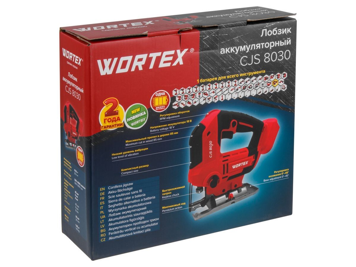Аккум. лобзик WORTEX CJS 8030 в кор. ALL1 XLT SOLO 18 В, 500-3000 об/мин, 85 мм