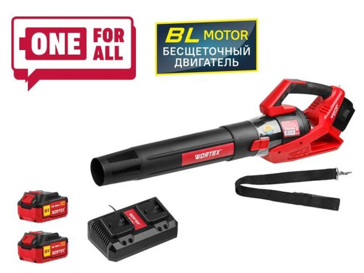 Аккум. воздуходувка WORTEX BB 2536 D ALL1 XLT SET БЕСЩЁТ.ДВИГ., 18В+18В, 2акб, 4 Ач, макс.объём.7