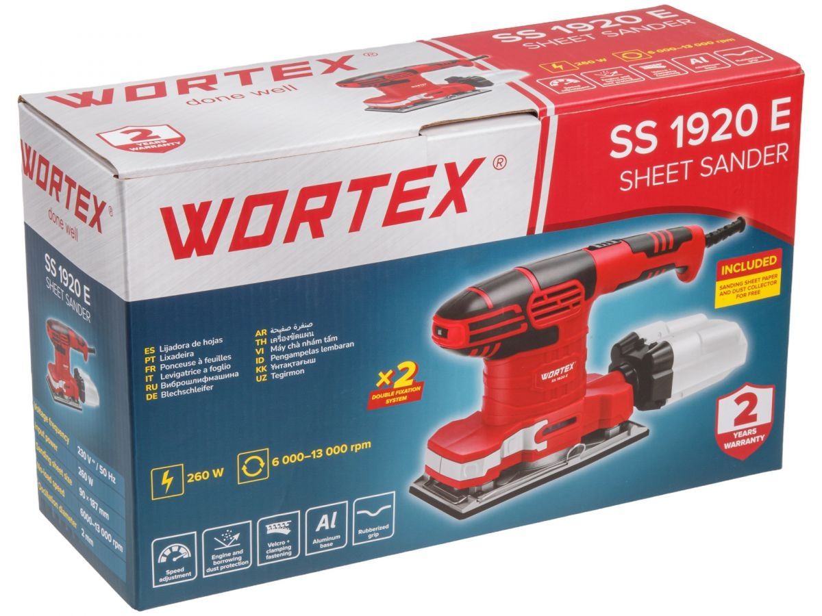 Виброшлифмашина WORTEX SS 1920 E в кор. 260 Вт, 90х187 мм, 6000-13000 кол/мин