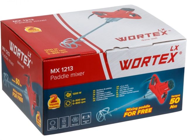 Миксер строительный WORTEX LX MX 1213 в кор. 1200 Вт, 2 скор., M14, рег.об. + насадка (рег. об., насадка для смешивания 120 мм)