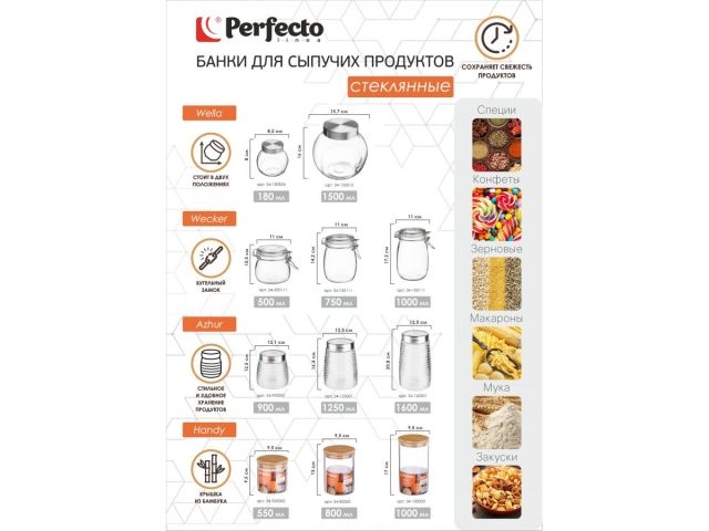 Банка для сыпучих продуктов стеклянная Ажур (Azhur) 900 мл, PERFECTO LINEA