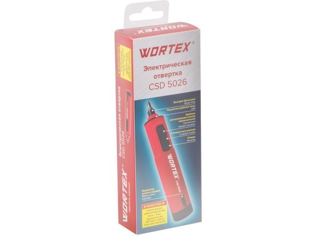 Отвертка аккумуляторная WORTEX CSD 5026 в кор. 3.7 В, 0.6-1 Нм, 240-260 об/мин (Шестигранник 6.3 мм, 223 г)