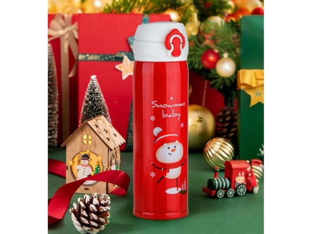 Термос, 480 мл, нержавеющая сталь, MERRY CHRISTMAS, алый, PERFECTO LINEA