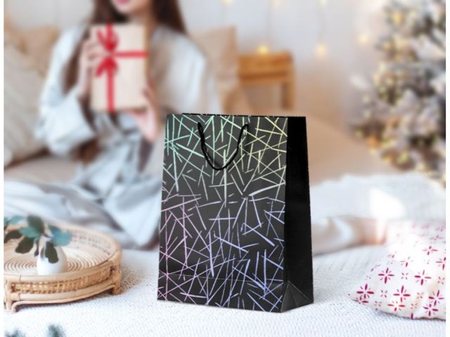 Пакет подарочный с ручками, 42х31х12 см., черный, серия Emma, PERFECTO LINEA