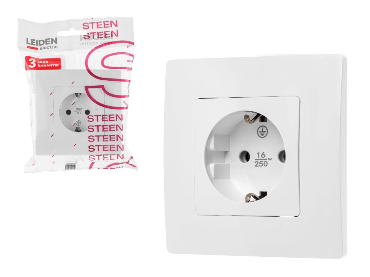 Розетка 1-ая (скрытая, с/з) белая, Steen, LEIDEN ELECTRIC