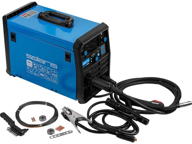 Полуавтомат сварочный Solaris ALUMIG-230DP SYNERGY (230В; MIG/SPOT/FLUX/MMA/TIG/PULSE/DP; синергетич.программы; евроразъем; горелка 3 м)