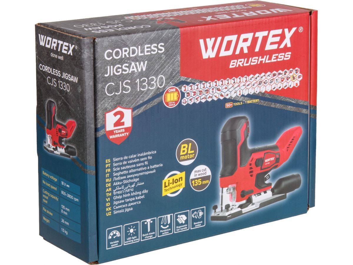Аккум. лобзик WORTEX CJS 1330 в кор. ALL1 XLT SOLO БЕСЩЁТ, 18В, 800 - 3800 ход/мин, пропил до 135 мм