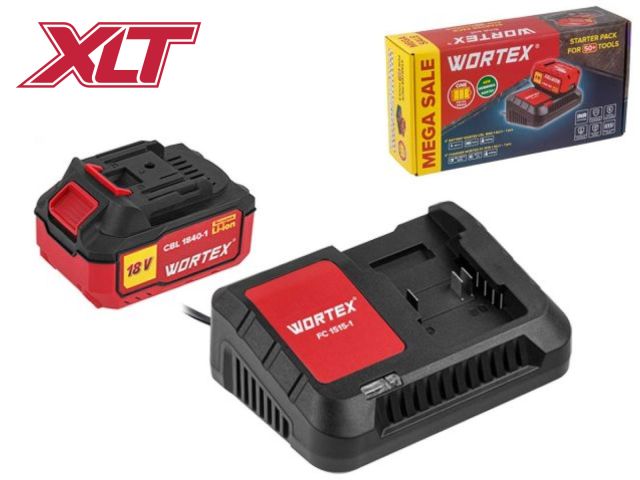 Набор аккумулятор 4 А*ч и зарядное устройство 1х2 А WORTEX ALL1 XLT в кор. SET (18.0 В, 4.0 А*ч, индикатор заряда, обрезиненный корпус, заря