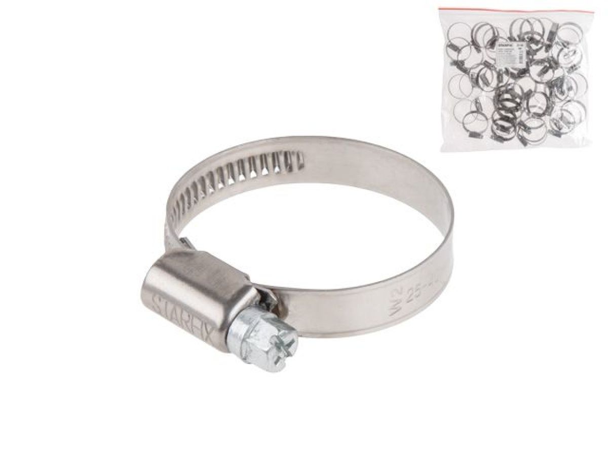 Хомут червячный 40-60 мм, нерж.сталь (W2) (25 шт в пакете) STARFIX