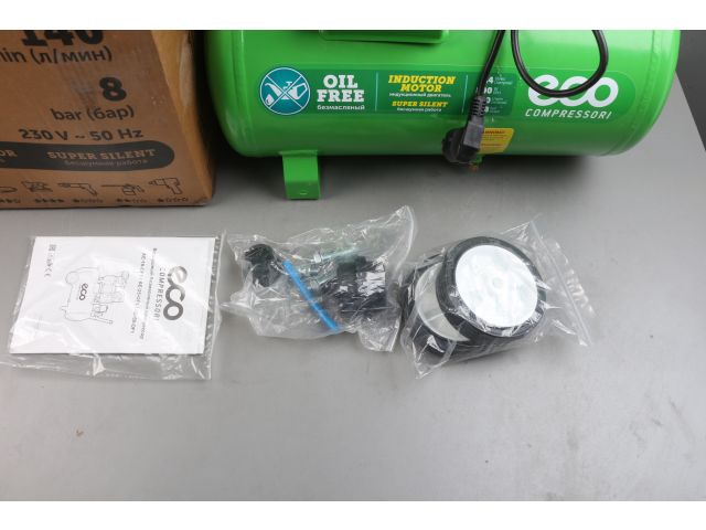 Компрессор ECO AE-25-OF1 уцененный (1444155840) (140 л/мин, 8 атм, коаксиальный, безмасляный, ресив. 24 л, 220 В, 0,8 кВт)