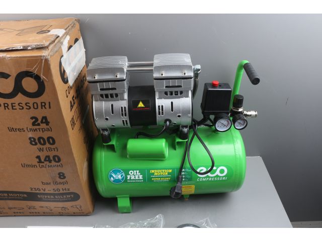 Компрессор ECO AE-25-OF1 уцененный (1444155840) (140 л/мин, 8 атм, коаксиальный, безмасляный, ресив. 24 л, 220 В, 0,8 кВт)