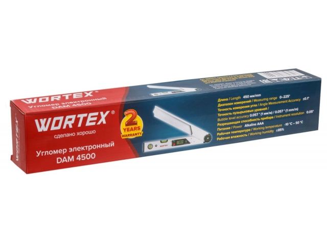 Угломер электронный WORTEX DAM 4500 в кор. +- 0,1°, 450 мм, противоударный, водостойкий