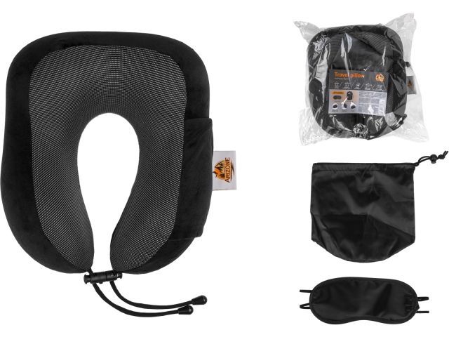 Подушка для путешествий с эффектом памяти, набор (маска для сна, чехол), черный, ARIZONE