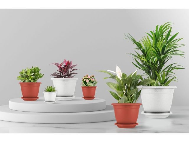 Горшок для цветов с подставкой, 2,9 л., Борнео, мраморный, InGreen