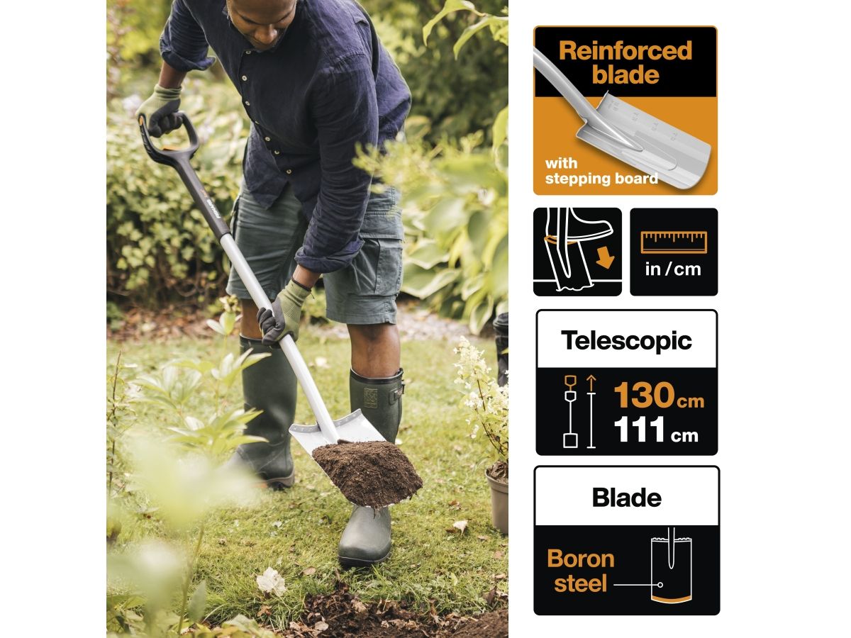 Лопата штыковая телескопическая прямая Xact FISKARS