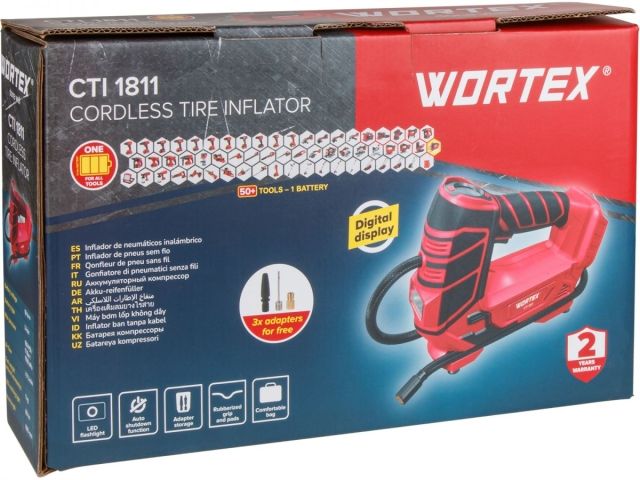 Аккум. компрессор WORTEX CTI 1811 в кор. ALL1 XLT SET 18 В, 11 бар, 12 л/мин, 1х2 А*ч, зу (18В/ 160 PSI / 11 бар / 1100 кПа, цифровой маноме