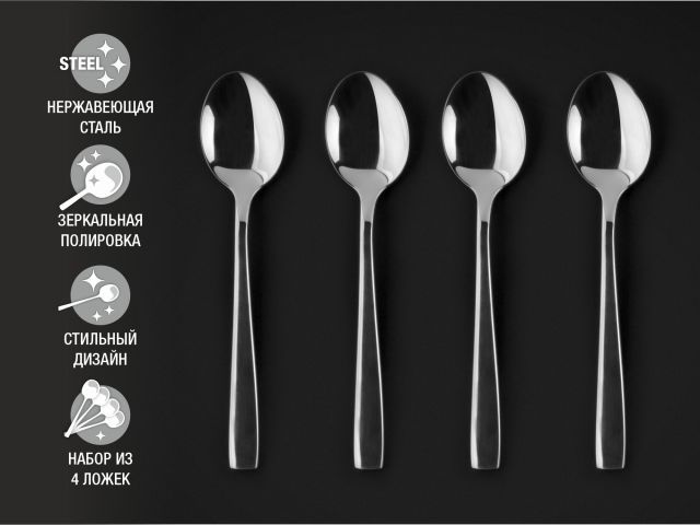 Набор ложек чайных, 4 шт., глянцевый, серия Majestic, PERFECTO LINEA