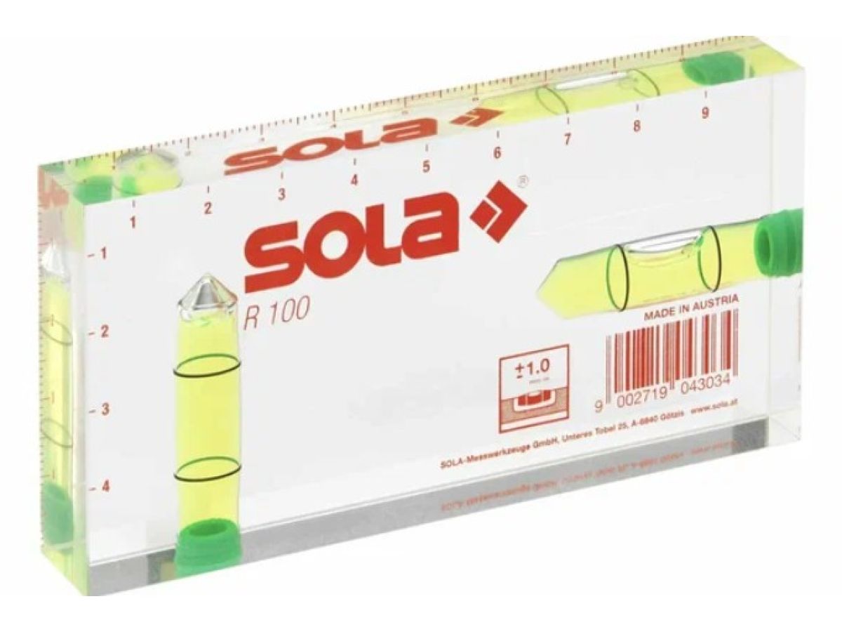 Уровень 100 мм 2 глазка акриловый R100 (SOLA)