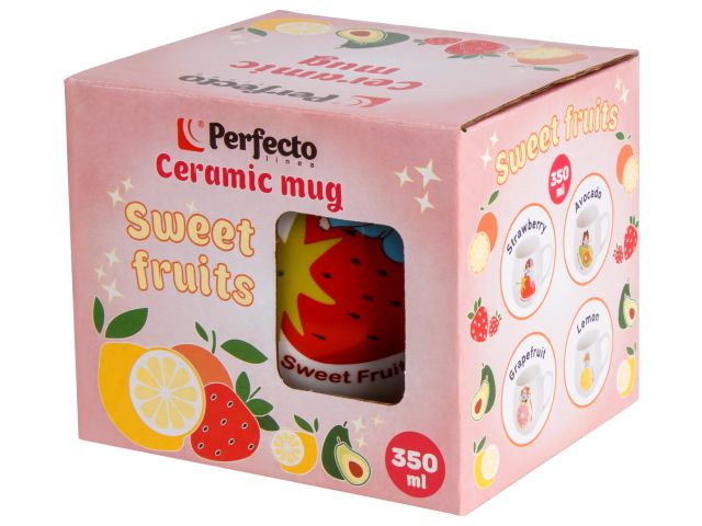 Кружка керамическая, 350 мл, Sweet fruits, клубника, PERFECTO LINEA