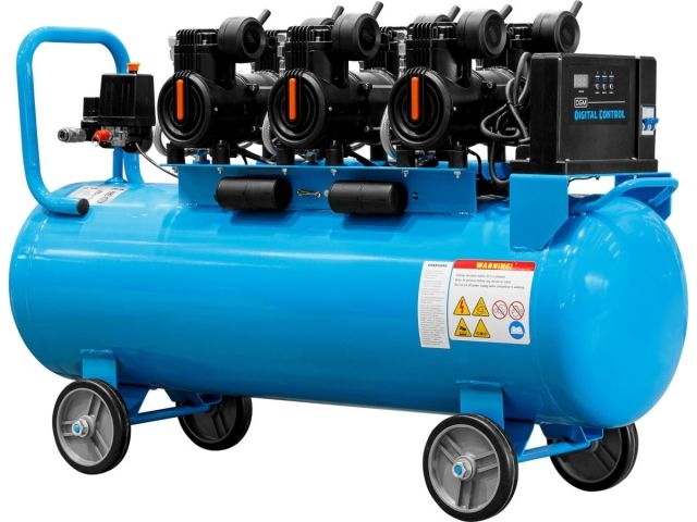 Компрессор DGM AC-6100LD безмасляный (450 л/мин, 8 атм, коаксиальный, безмасляный, электр. блок упр., ресив. 100 л, 230 В, 2,4 кВт)