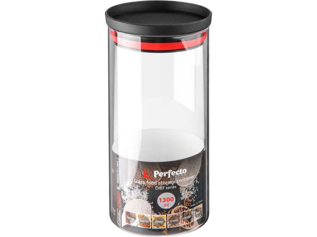 Банка для сыпучих продуктов стеклянная 1300 мл, серия CHEF, PERFECTO LINEA